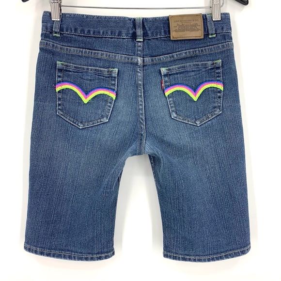 Levi's Girl's Faded Blue Denim Shorts with Embroidered Rainbow Back Pockets, 16 - Picture 8 of 16